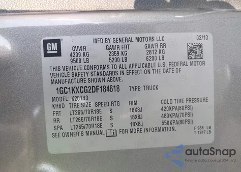 2013 Chevrolet Silverado 2500Hd Lt z USA, uszkodzony, nr VIN 1GC1KXCG2DF184618